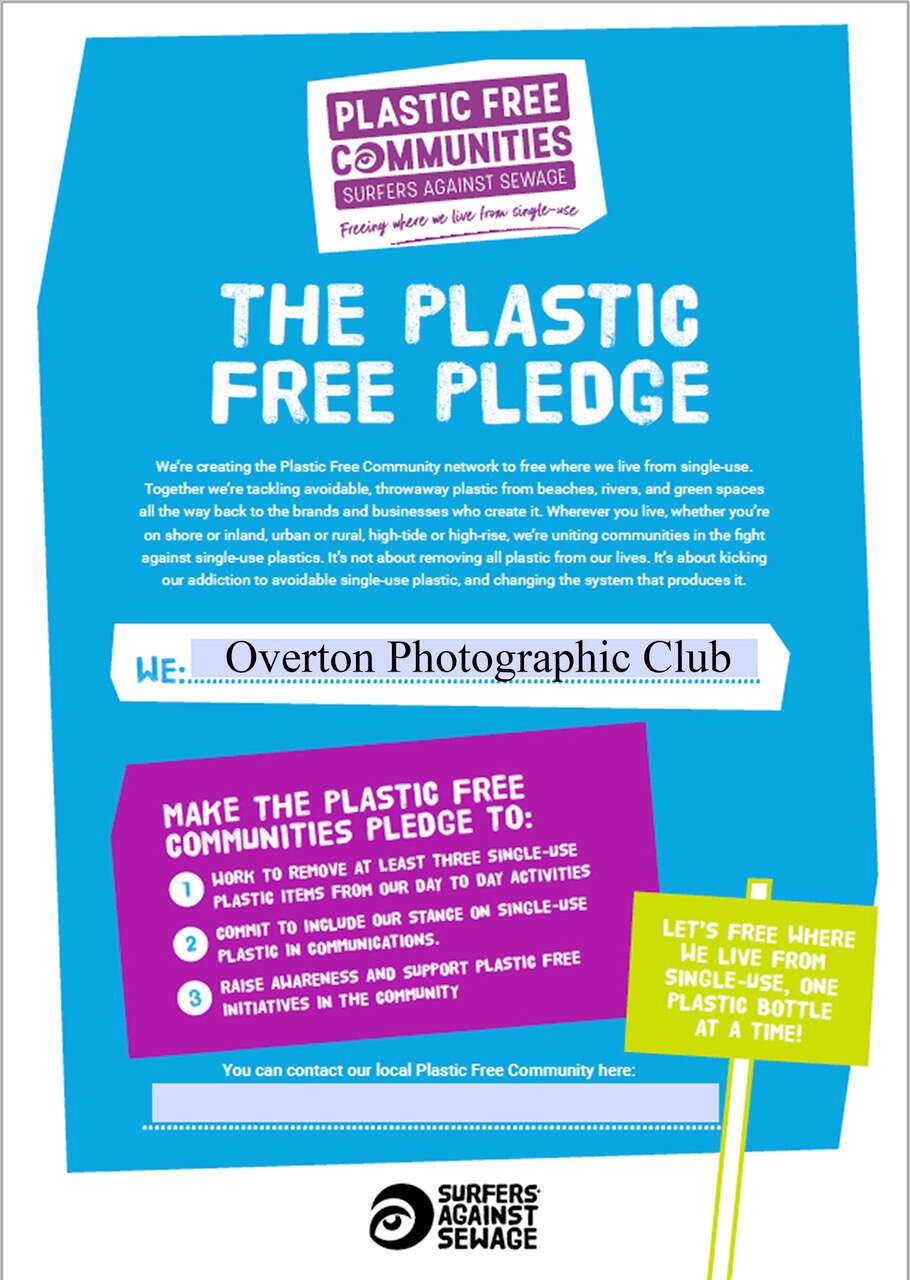 The Plastic Free Communities pledge document from Surfers Against Sewage